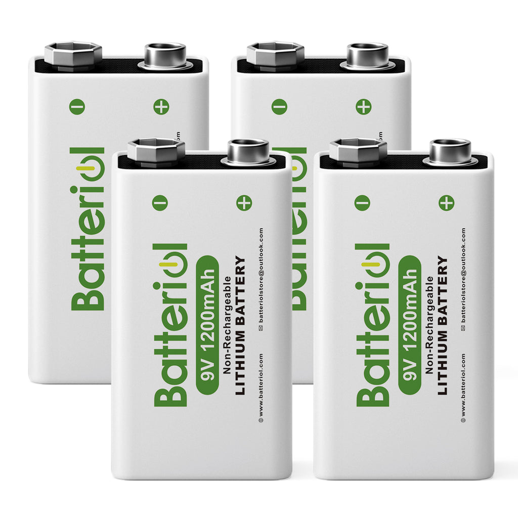 9V Lithium Batteries 4 Pack, 1200mAh Lithium 9 Volt Batteries, 10 Year Shelf Life, Long-Lasting Power for Smoke Detector, Microphone and Walkie Talkie